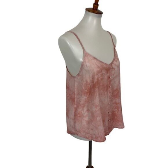E M Small Pink Boho Button Down Sleeveless Camisole Tank Top Flowy Trendy - Picture 2 of 5